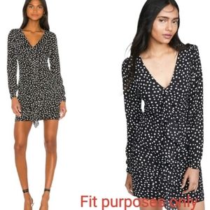 LIKELY Dress Black Polka Dot Ruffle Long Sleeve Dress